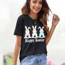 KIDDAD Easter Shirts for Women: Happy Easter Shirts Bunny Shirt Cute Rabbit Graphic Tshirt Casual Short Sleeve Tee Tops (M)