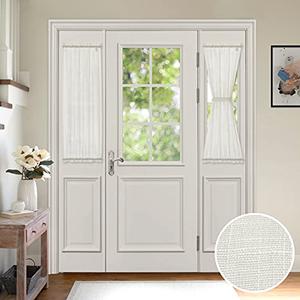 MIULEE Sidelight Door Curtains Set of 2 with Translucent Look Faux Linen Light Filter Window Sheers and Voile 25 Inches Wide by 40 Inches Long Ivory