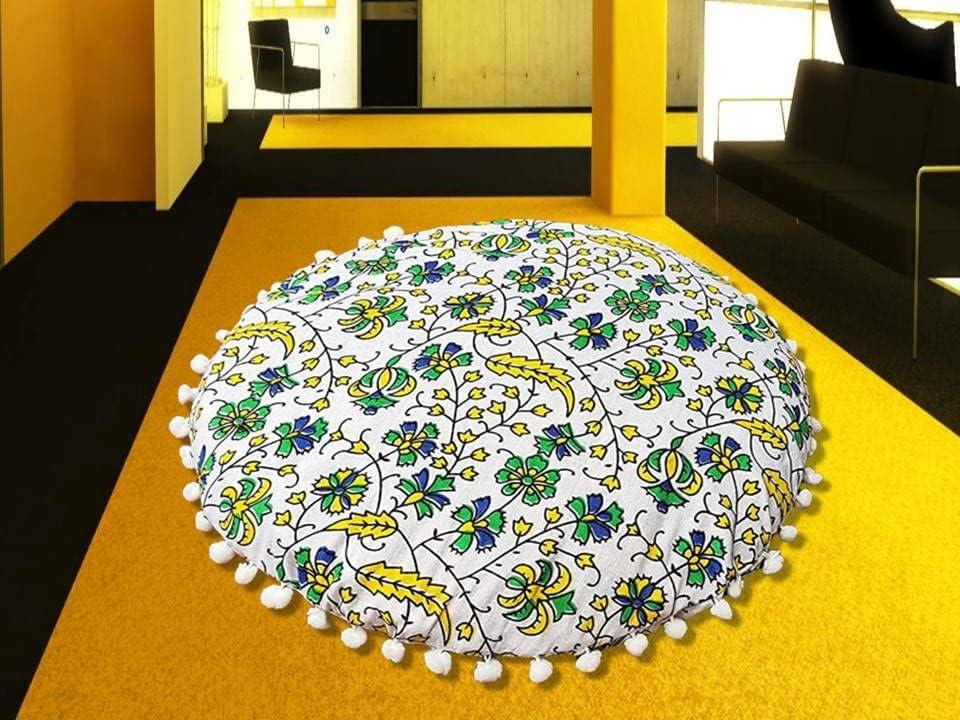 18 Inch Round Pillow Cover Only Floor Cushion Covers Seating Pillows For Adults Kids Poufs Mandala Seats Case Hippie Cushions Cases Boho Living Room (18 Pillow Cover ,Without Filler)