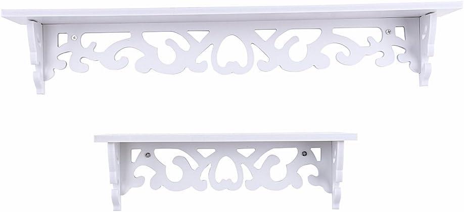 Wall Mounted Shelf, White Carved Filigree Shelves Design Wall Shelf for Home, Bedroom, Study (S)