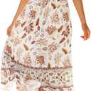 ZESICA Women's 2026 Summer Boho Floral Print Dress Square Neck Ruffle Swing Beach Vacation Long Maxi Dresses (Large, Ivory)