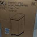 Home Zone Living 13 Gallon Slim Kitchen Trash Can with Dual Compartments for Trash and Recycling, Soft Close Lid, Step Pedal, Stainless Steel, Silver