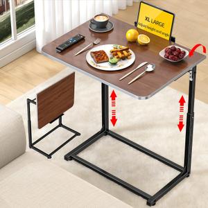Extra Large Heavy Duty TV Tray Table, 23.6" Folding C-Shaped Laptop Desk for Couch & Bed, Height & Tilt Adjustable Overbed End Table with Phone/Tablet Slot, Easy Clean Walnut Finish for Small Spaces, Large 1 Pack