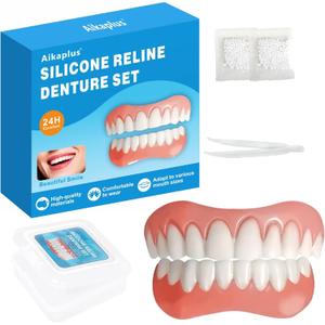 Moldable False Teeth - Silicone Dentures - Men and Veneers Teeth for Women - Upper and Lower Matching Set