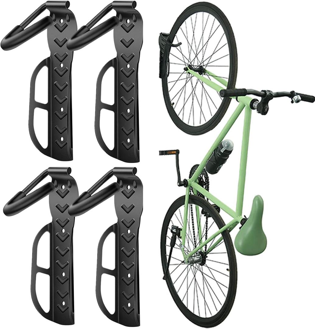 Wallmaster Bike Storage Rack for Garage, Wall Mount Bicycles Hanger, 4-Pack Bike Storage System Vertical Bike Hooks
