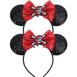 2pcs Pirate-Themed Headband Women Pirates Costume Accessories (Red&black)