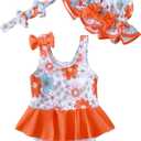 Saeaby Newborn Baby Girl Swimsuit Toddler Ruffle Swimsuit Bikini Tankini Infant Swimwear One Piece Bathing Suits for Girls (18-24 Months, Flower Orange)