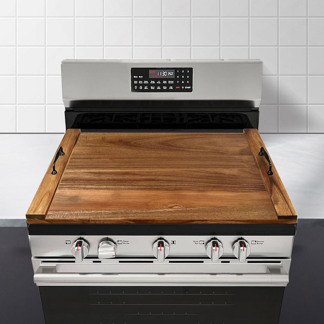 Noodle Board Stove Cover with Handles for Electric, Gas Stove Top (Acacia Wood)  29.5"L x 22"W x 1.2"Th