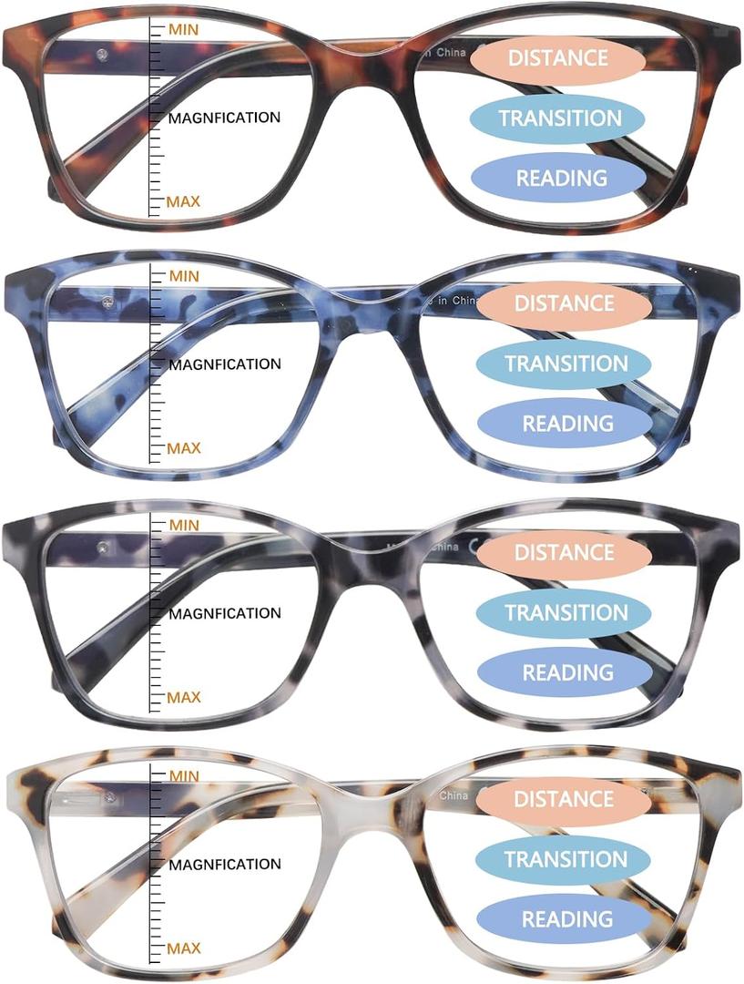 4 Pack Progressive Multifocus Reading Glasses for Women Men Spring Hinge Blue Light Blocking Readers, +1.50