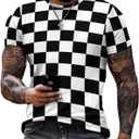 Men's Cotton T-Shirt -Black White Race Checkered Flag Pattern, Casual Graphic Crew Neck Short Sleeve Tees Tops (XL)