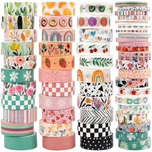 Mooker 55 Rolls Holiday Washi Tape Set - Decorative Tape Seasonal Bohemian Colored Tape, Cute Washi Tapes for Journaling Supplies, Scrapbooking Supplies kit, Summer Scrapbook Supplies