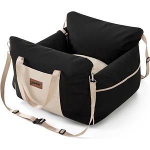 Dog Car Seat for Small Dogs - Waterproof Pet Booster Seat for Car with Clip-On Safety Leash, Soft Travel Carrier for Puppy up to 25 lbs, Memory Foam Filling and 2 Adjustable Buckles, Black