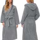 PJGGZ Hooded Bathrobes for Women, Soft Long Towel Robes for Women - Quick Dry yet Warm, Size L/ XL (Grey)