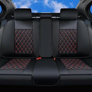 Huidasource Rear Seat Cover, Nappa Leather Back Seat Cover Velcro Adjustable, Compatible with Armrests, Seat Belts, Child Safety Seats, Fit for Most Cars SUVs Trucks (Back Row/Black&Red)