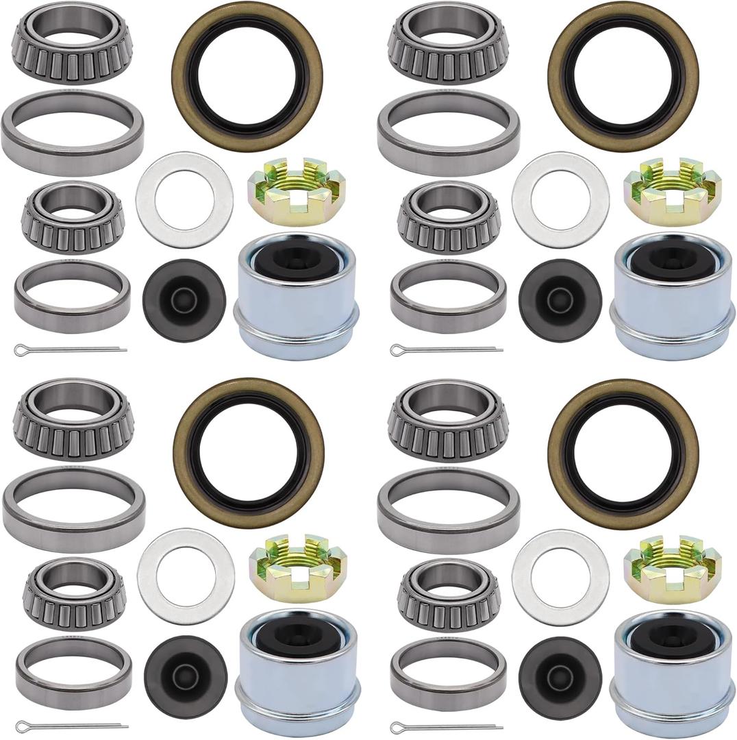 4 Sets Boat Trailer Wheel L68149 L44649 5 Lug Bearing Kit for 3500lb Axle with 171255TB/10-19 Grease Hub Seals, 1.98" Dust Covers, Rubber Plugs, Cotter Pins, Washers