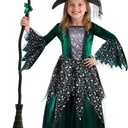 Wicked Witch Costume for Girls - Halloween Dress with Hat, Child Witches Outfit for Cosplay, Dress-Up & Party (8-10 Years)