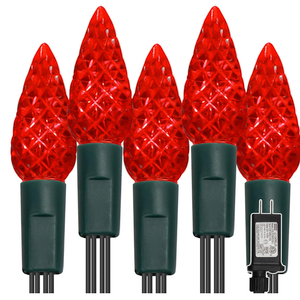 WATERGLIDE C6 Christmas Lights, 33ft 100 LED Faceted String Lights Green Wire Fairy Lights with Safe Adaptor, 8 Lighting Mode, Waterproof for Indoor Outdoor Patio Xmas Tree Party Decor