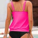 Holipick Two Piece Blouson Tankini Swimsuits for Women Tummy Control Bathing Suits Modest Tankini Top with Bikini Bottom (Pink, XL)