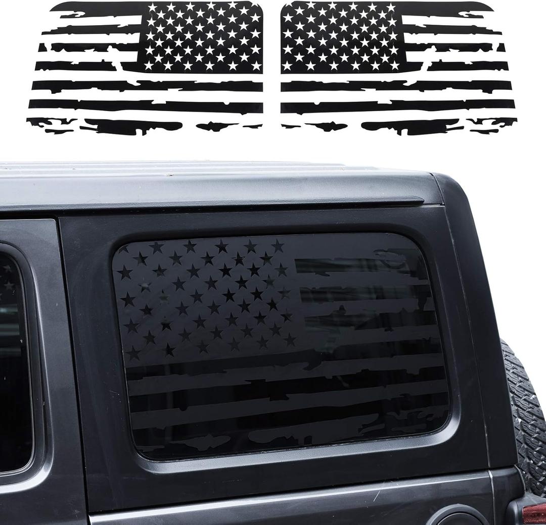 JeCar Hardtop Window USA Distressed Flag Decals Vinyl American Flag Stickers Compatible with Jeep Wrangler 2018-2024 JLU 4 Door, 1 Pair