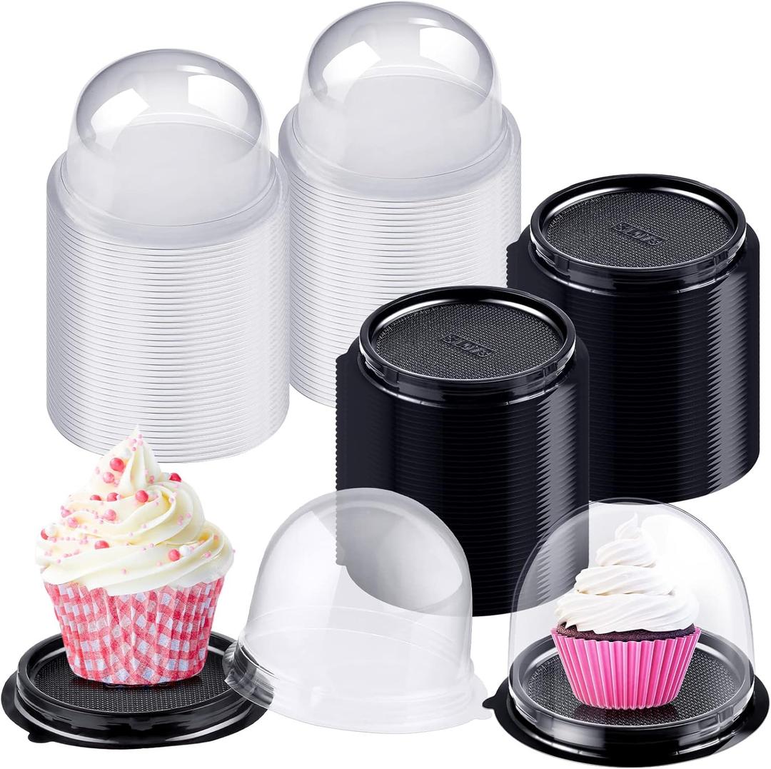 Honeydak 50 Pieces Clear Individual Cupcake Container Cupcake Carrier Holder Box Single cake Boxes Bags Cake Cups with Lid for Wedding Display Muffin Party Disposable Cookies