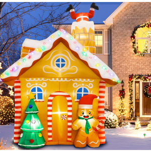GUDELAK 10FT Christmas Inflatables Outdoor Decorations, Inflatable Gingerbread House Decoration with LED Colored Lights, Inflatable Christmas Decorations Outdoor for Yard Lawn Garden