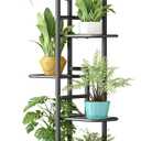 LINZINAR Plant Stand Indoor Outdoor Metal 8 Tier 9 Potted Multiple Flower Pot Holder Shelf Indoor Outdoor Planter Display Shelving Unit for Patio Garden Corner Balcony Living Room (Dark Grey)