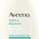 Aveeno Calm + Restore Daily Body Wash for Sensitive, Delicate Skin, Gentle Cleanser with Oat, Aloe & ProVitamin B5 Soothes & Leaves Skin Feeling Nourished, Fragrance Free, 18 fl. oz