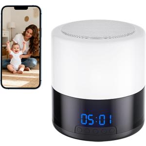 Security Camera Indoor for Home - Bluetooth Speaker - Homekit Camera - 1080P Clock Camera with 160°Rotating Viewing Angle - Night Light - AI Motion Detection (Black and White)