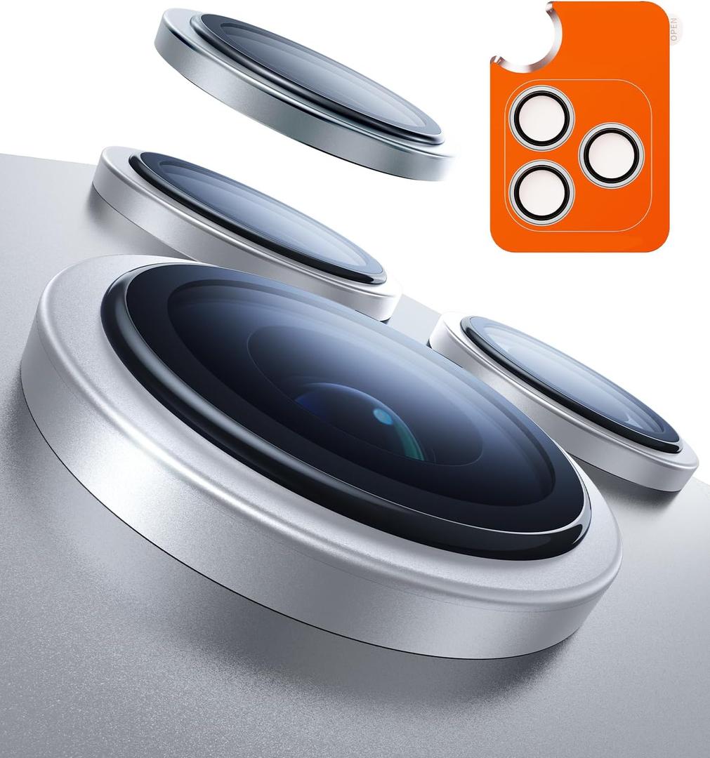 TORRAS 3Year Ultimate Durability for iPhone 17 Pro Max/17 Pro Camera Lens Protector1:1 Invisible Fit & Ultra Clarity, MilitaryGrade 9H+ Aerospace Glass AntiScratch Easy Installation,Silver