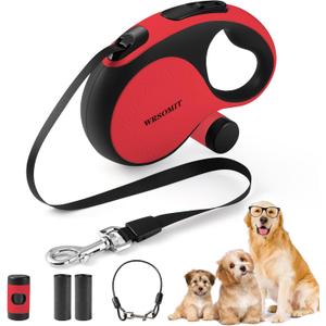 Retractable Dog Leash with Chew Proof Cable, 26Ft Heavy Duty Dog Leash for Medium Large Dogs up to 110lbs, 360 No Tangle, One-Handed Brake (Red)