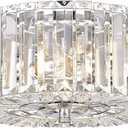 11" Crystal Round Flush Mount Modern Close to Ceiling Light Fixture, Chrome Ceiling Lights 2-Light Hallway Light Fixtures, Crystal Ceiling Lamp for Kitchen Bathroom Entryway, XDD007-2-CH