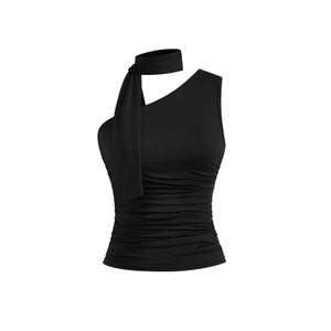 Milumia Women Y2K Going Out Club Rave Halter Scarf Top Shirt Ruched Sleeveless Off One Shouler Tank Top, Size S