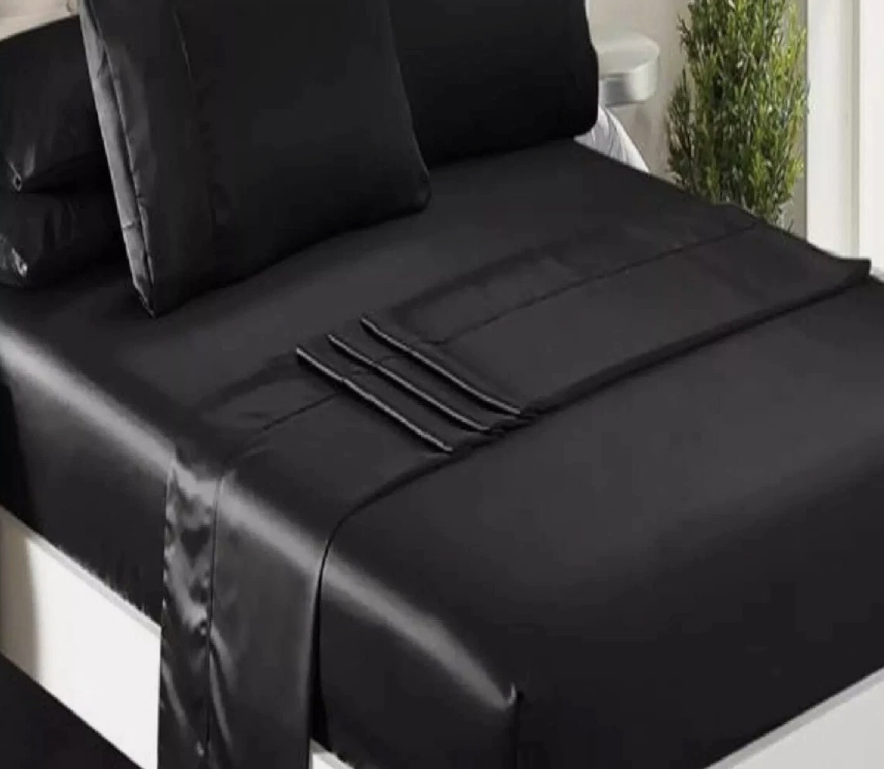 Niagara Satin Queen Bed Sheet Set 4 Pieces Black Silky Smooth Bridal Satin Deep