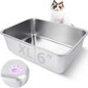Stainless Steel Cat Litter Box for Adult Cats or Kitty/Kitten 19.5"x13.6"x6" Rust-Proof, High Side, Non Stick, No Smell, Easy to Clean Metal Cat Litter Box