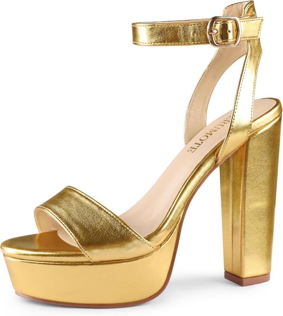 MERUMOTE Women's Fashion Platform Sandals Block Heels Wedding Summer Dress Shoes (7, Gold Matte)