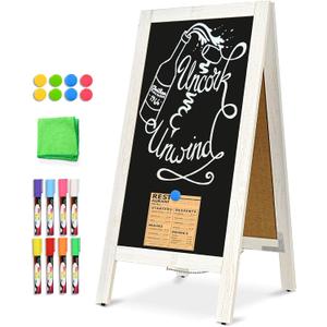 DOLLAR BOSS 40" x 20" A-Frame Chalkboard Sign Double-Sided Magnetic Sandwich Board Solid Pine Wood Frame Stable Wind Resistant Freestanding Menu Display for Outdoor, Caf, Wedding, Business, White