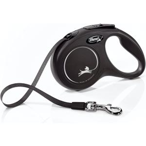 FLEXI New Classic Tape Retractable Dog Leash for Small Dogs up to 33 lbs.  16 ft., Black| Tangle Free Pet Walking Leash with One-Handed Brake, Pause, Lock|German Quality Product