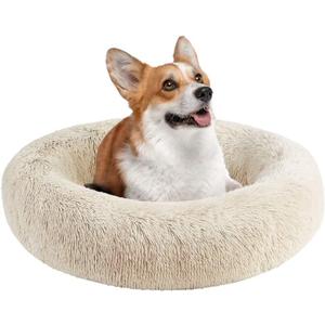 Friends Forever Calming Dog Bed for Medium Dogs, Donut Medium Pet Bed, 30 Inches Memory Foam Orthopedic Dog Bed with Fluffy Plush Faux Fur, Machine Washable, Serena Tan, 30"x23"x6.5"