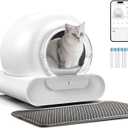 Self Cleaning Litter Box, Integrated Safety Automatic Cat Litter Box Self Cleaning 65L+9L for Multiple Cats, App Control, Odor Removal, Includes Door Curtains