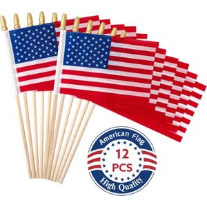 5 x Yzurbu 12 Pack Small American Flags on Stick 4x6 Inch  Tear-Resistant Polyester US Handheld Flags with Kid-Safe Spear Top for Parades, Parties, Memorial Day & 4th of July