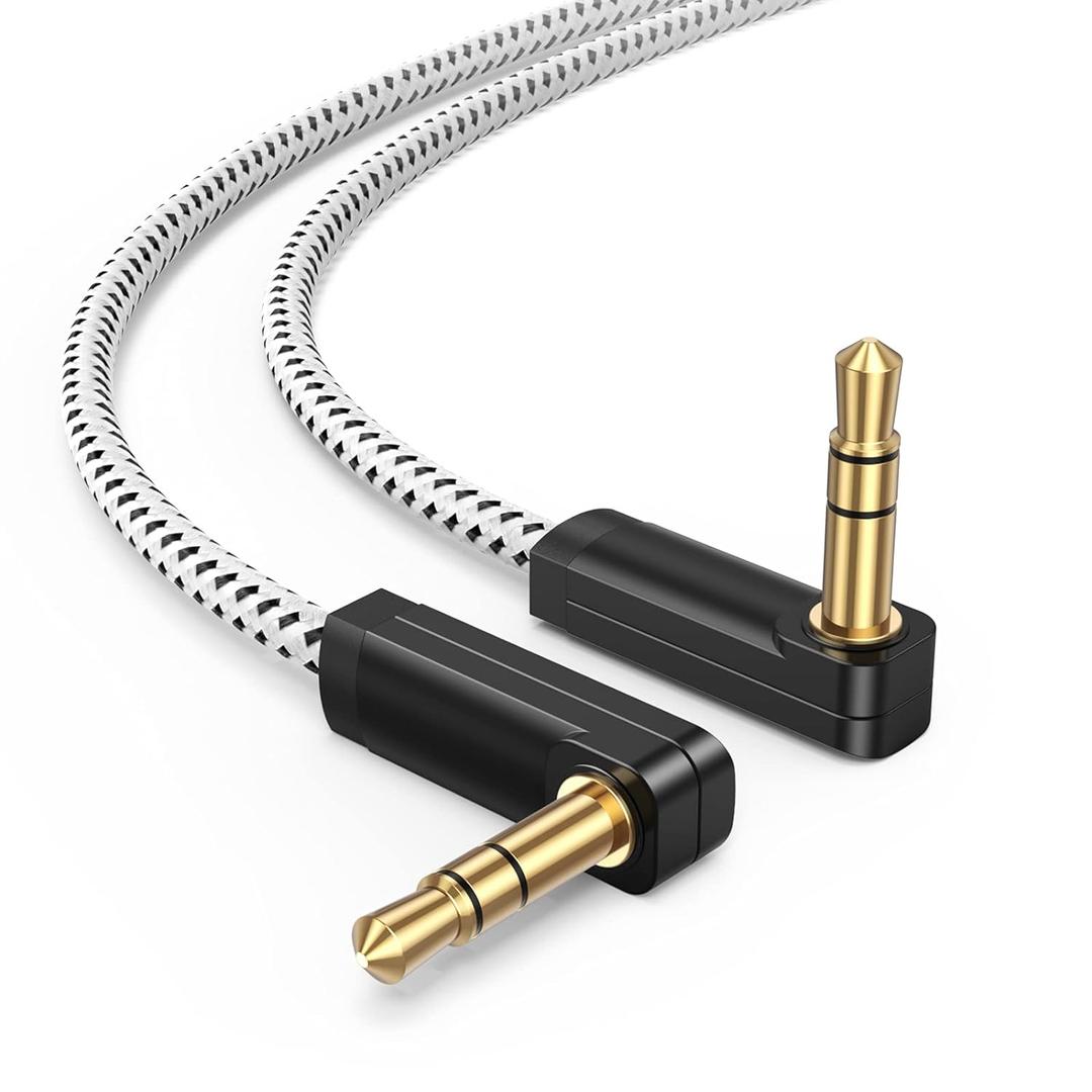 CableCreation 3.5mm Audio Cable(1.5FT/0.45M), 90 Degree 3.5mm Male to Male Auxiliary Aux Cable for Phones, Tablets, Headphones, MP3 Player, Car/Home Stereo, Laptops, iPads