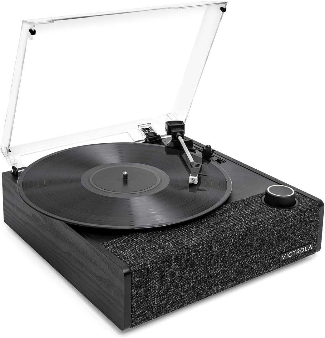 Victrola Eastwood II Record Player with Speakers Bluetooth 5.1 and Vinyl Stream Technology, Vintage Style 3-Speed Vinyl Player, Audio Technica AT-3600LA Cartridge (Black)