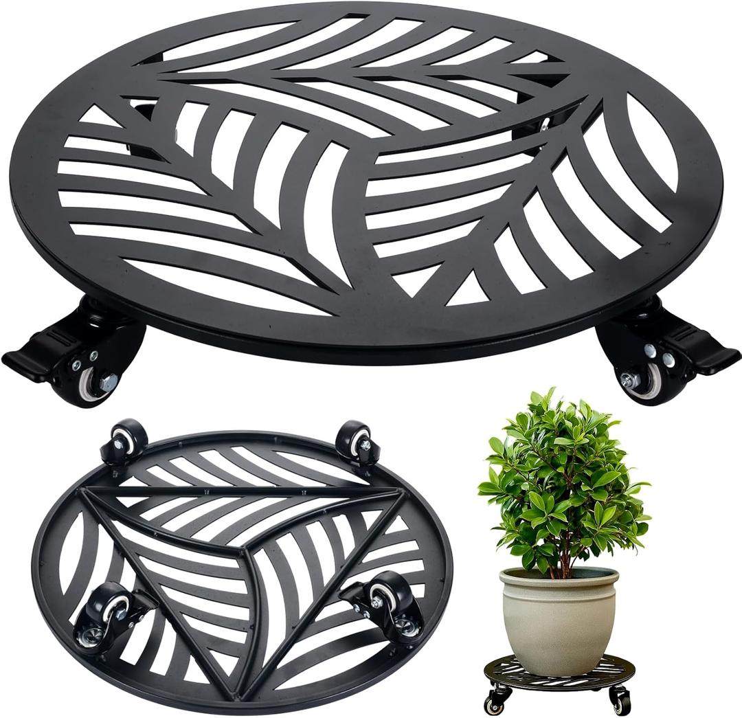 1 Pack Metal Plant Caddy with Wheels 17 inches Heavy-Duty Iron Rolling Plant Stand with Casters Indoor Outdoor Wheeled Plant Roller Base Pot Movers Plant Dolly Coaster Trolley Black