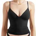 SUUKSESS Women Sexy Deep V Neck Sleeveless Fitted Basic Tops Y2K Tank Top Cami (Black), XS