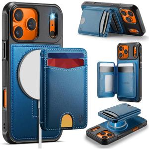 for iPhone 17 Pro Case Wallet Compatible with Magsafe, RFID Blocking Magnetic Card Holder 2 in 1 Detachable Kickstand Shockproof Phone Case for iPhone 17 Pro 6.3" Blue