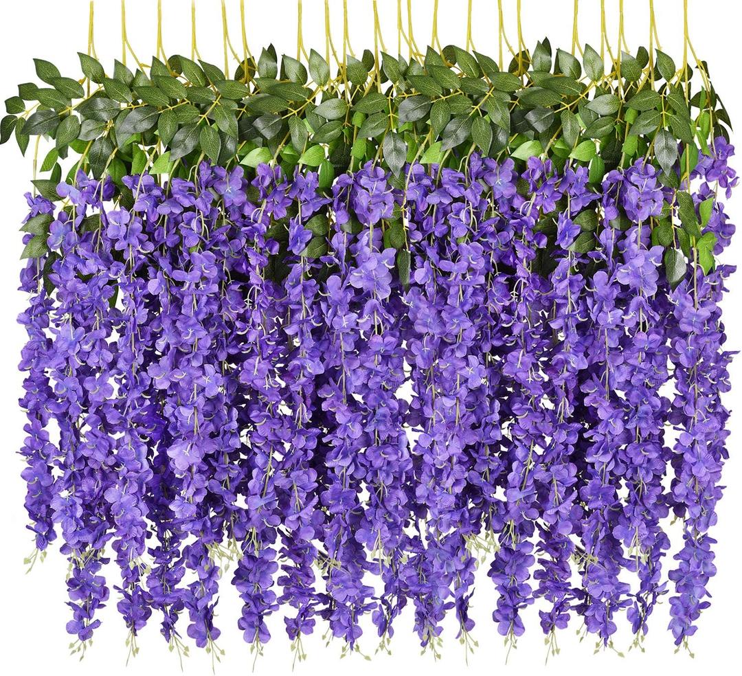 6 Pack 3.75 Feet/Piece Artificial Fake Wisteria Vine Ratta Hanging Garland Silk Flowers String Home Party Wedding Decor (Purple)