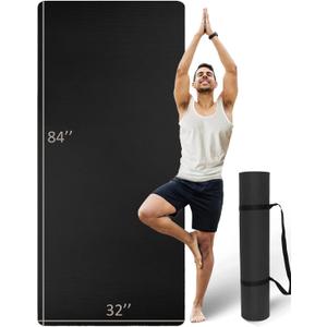 Extra Long & Wide Thick Yoga Mat for Tall Men & Women, 84'' x 32'' x 7mm Oversized Yoga Mat Double-Sided Non Slip, Pro TPE Yoga Mats with Strap (Black)