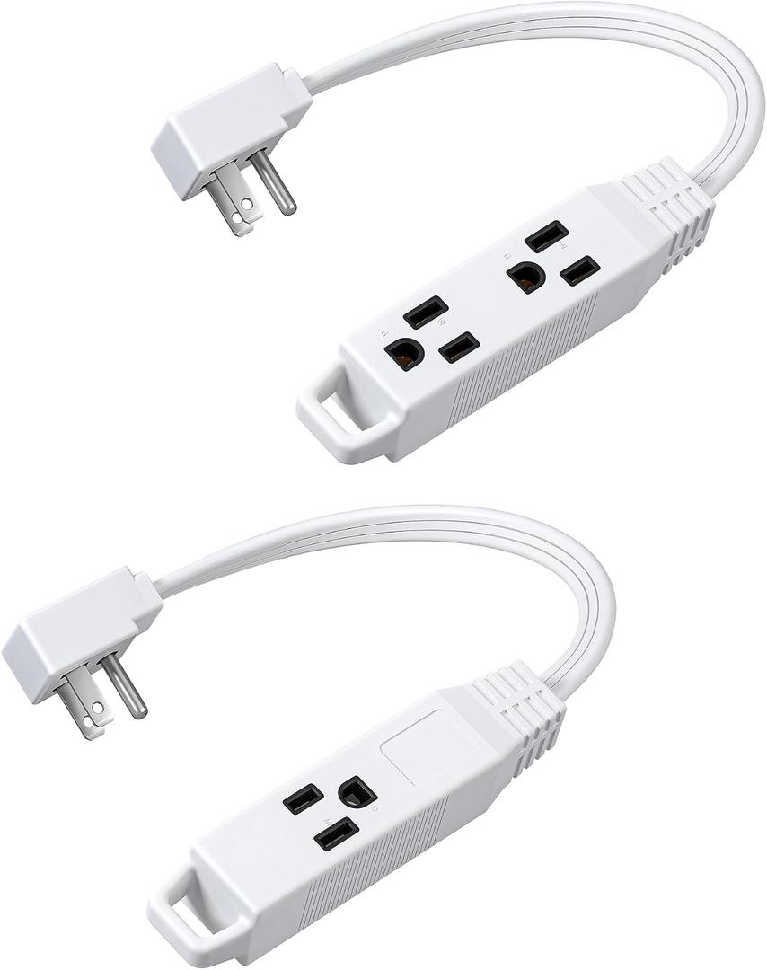 DEWENWILS 3 Outlet Extension Cord with Flat Plug Christmas, 1FT 16/3 Awg Grounded Power Cable for Indoor Use, SPT-3 Cord, White, ETL Listed, 2 Pack