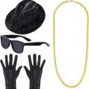 baotongle Dance Hip Hop Jazz Costume Boys Youth Kids 80s 90s Pop Stage Cosplay Party Halloween Sequin Hat Glasses Set for Dance Party