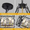 20'' Farmhouse Chandelier, 4-Light Black and Gold Dining Room Light Fixture Over Table, Rustic Industrial Drum Hanging Pendant Lights Fixture for Kitchen Island Living Room Bedroom Hallway Entryway